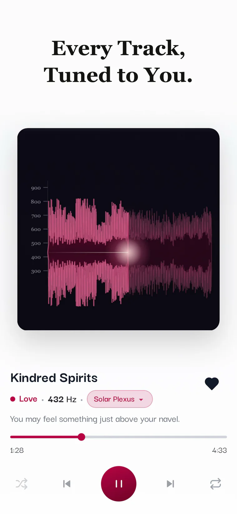 ZodiacFM player showing a track tuned to a personalized Love frequency
